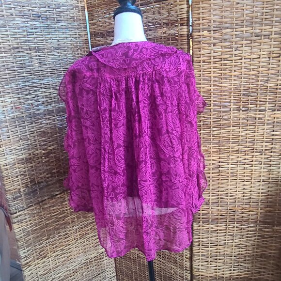 Soft Surroundings Chiffon Top NWT Dark Pink Sheer Lined SZ M High-Low Hem Ruffle - Picture 6 of 8